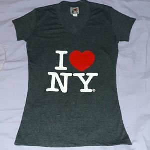 I ❤ NY New York V-Neck T-Shirt‎ Small Grey